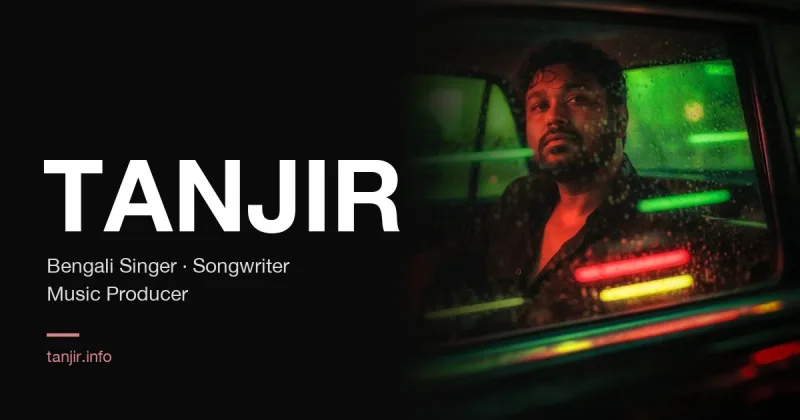 The tanjir.info home page: a dark, image-led hero with the current single and the streaming links beside it
